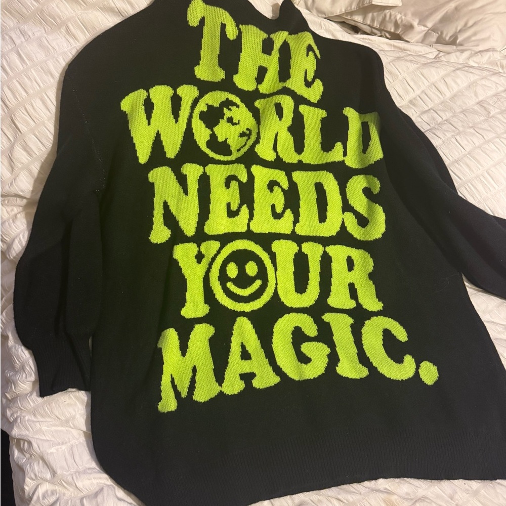 Dressed in LaLa Black and Neon Green Smiley Face Sweater - Picture 2 of 3